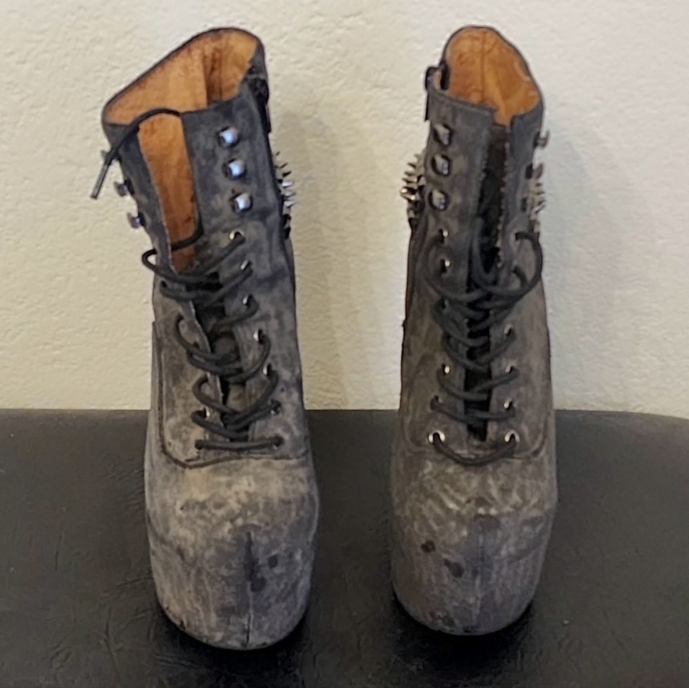 JEFFERY CAMPBELL Damsel - Spike Platform Wedge Ankle Boots, Grey, Size 7 - Picture 4 of 13